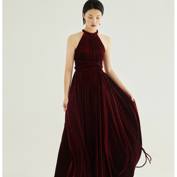 Toast dress bride temperament French velvet long light luxury niche original design high-end banquet performance evening dress